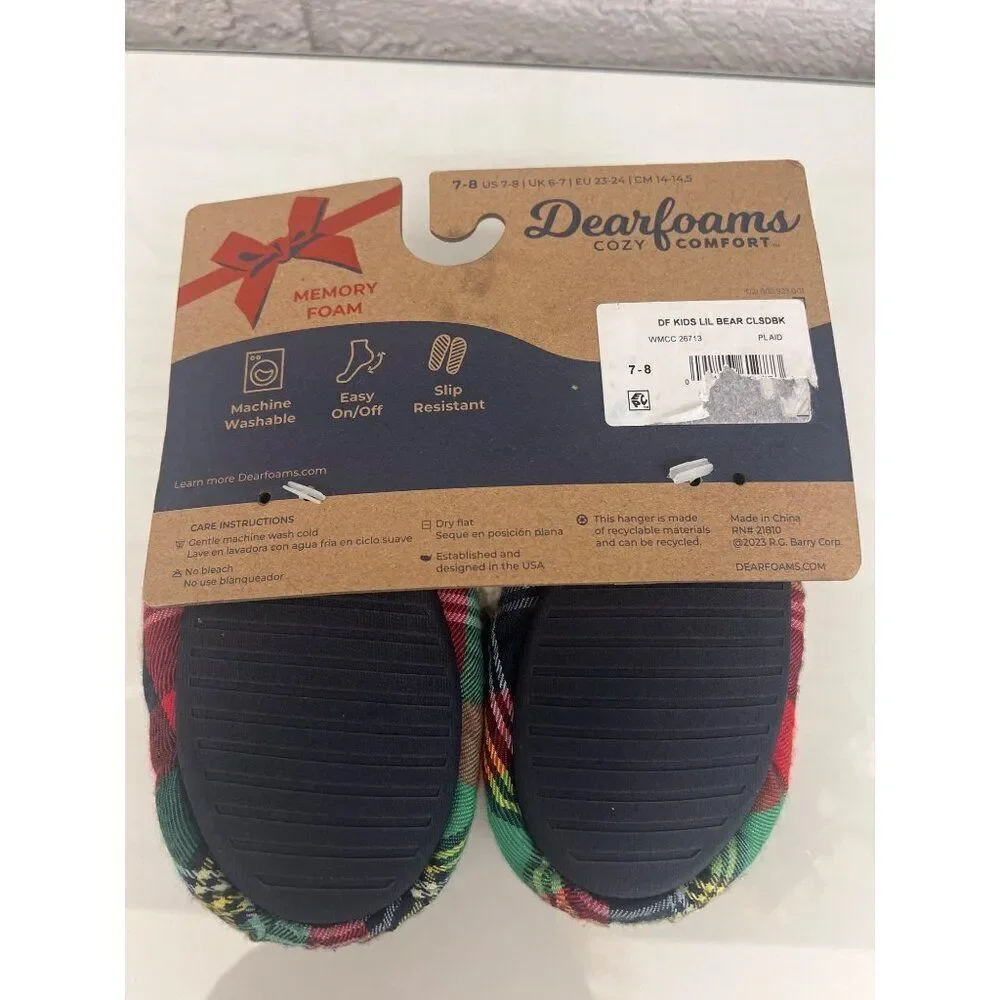 Dearfoams Cozy Comfort Lil Bear Plaid Baby Shoes Size 7/8